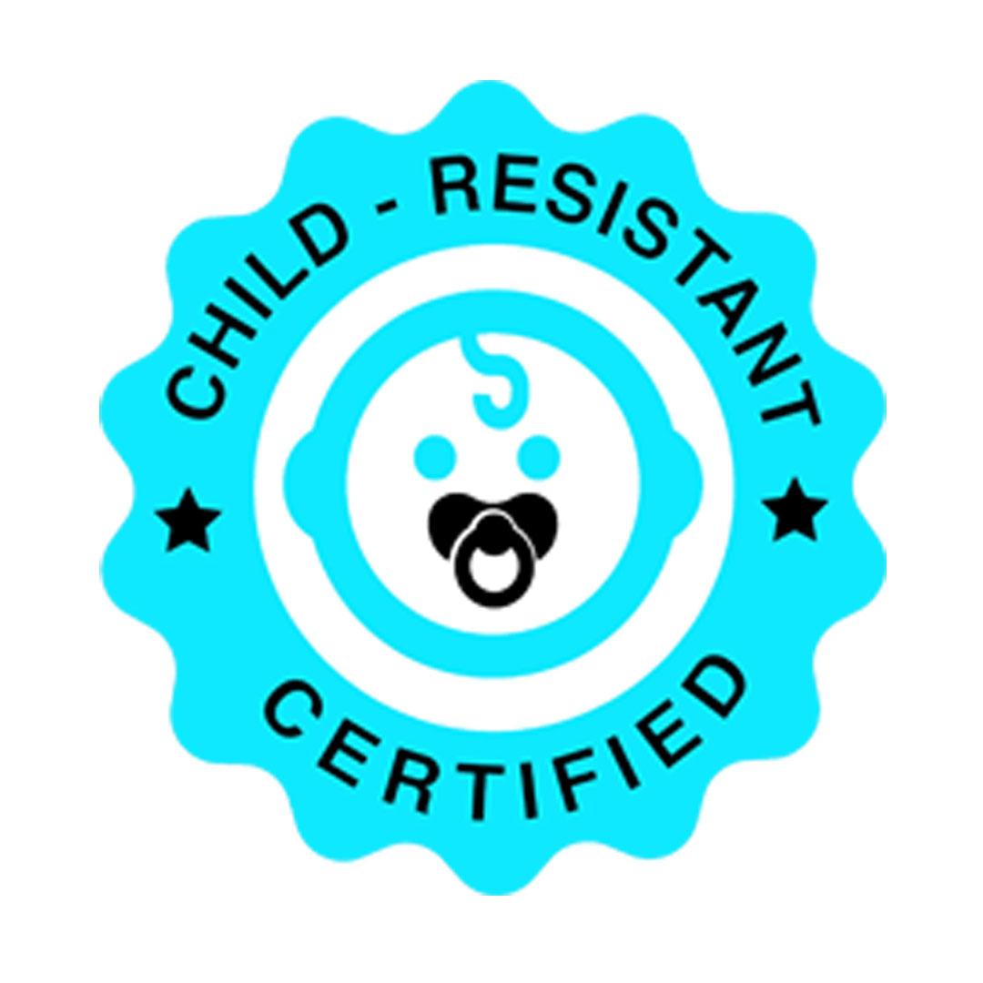 ASTM certification symbol for child resistant packaging
