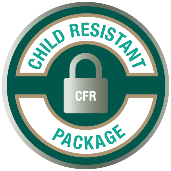 ASTM certification symbol for child resistant packaging