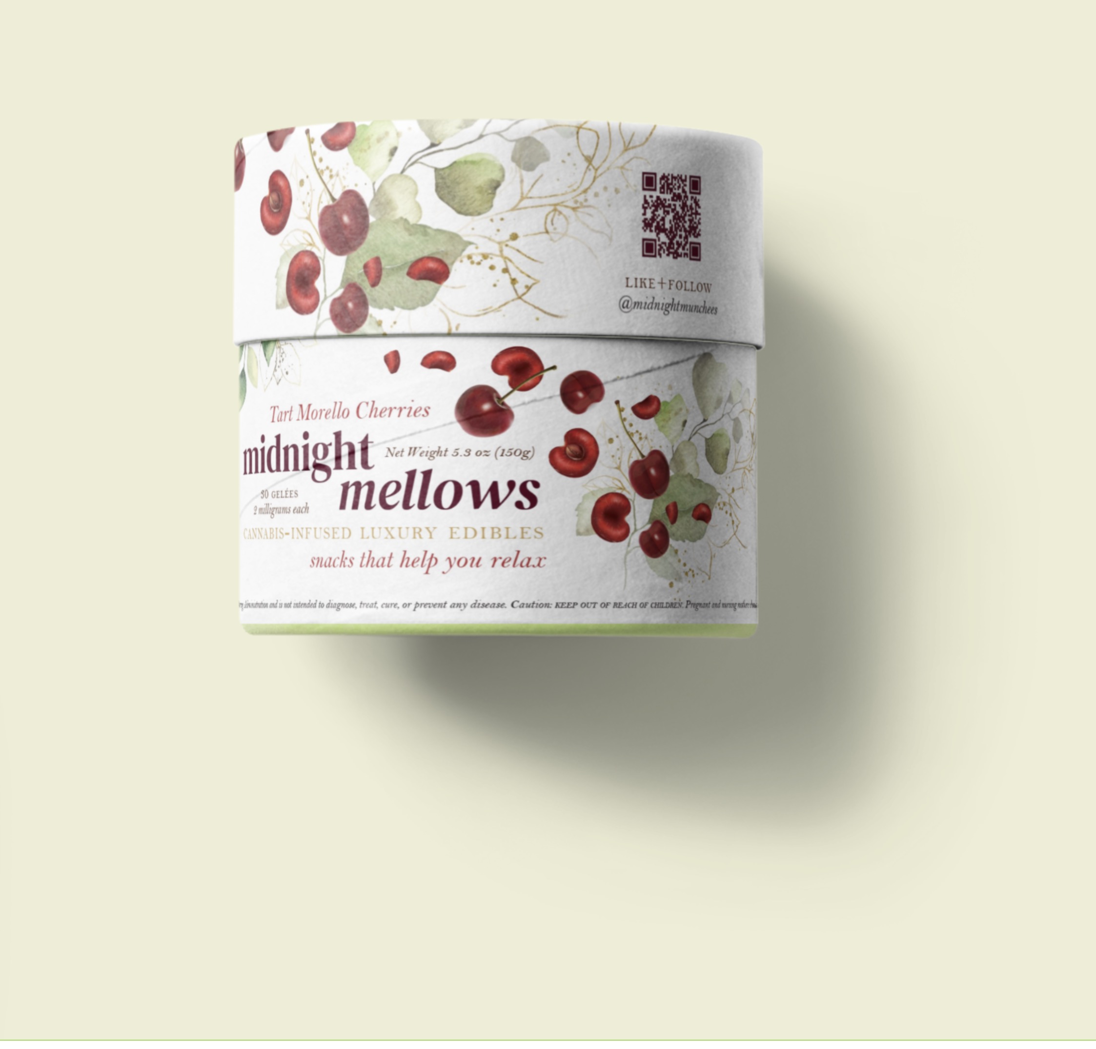 midnight mellows Elegant paper tube packaging design for chocolate medibles